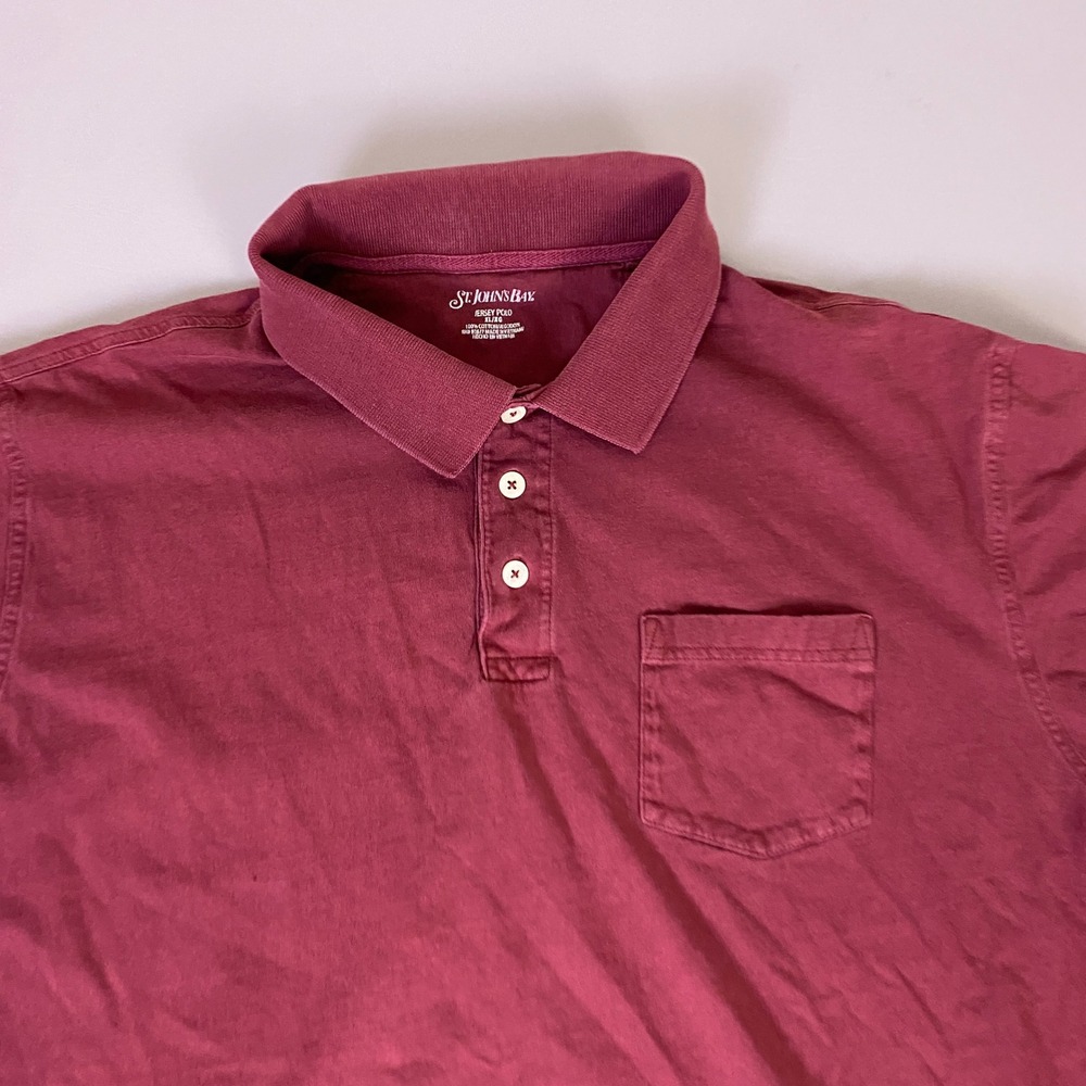 St. Johns Bay Polo Shirt Men's Size XL Maroon Burgundy Short Sleeve Cotton *Flaw - Picture 2 of 13